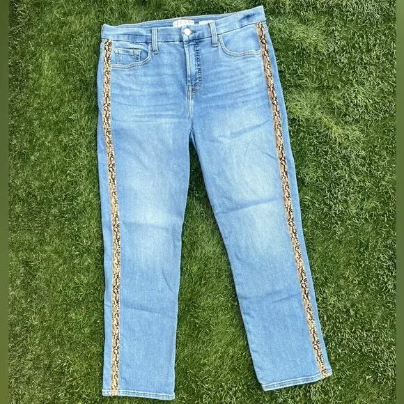Jen7 for 7 For All Mankind Crest Ankle Straight Snakeskin Stripe Denim Jeans 8 - Picture 2 of 10